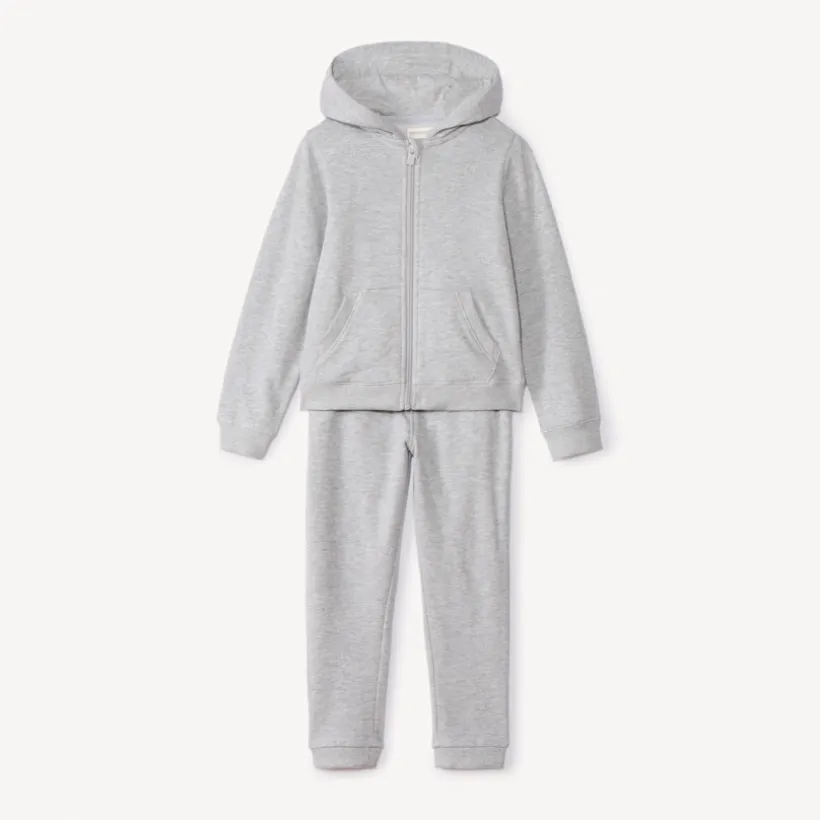 Tweedelig fleece joggingpak meisjes in effen lichtgrijs gemêleerde kleur