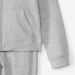 Tweedelig fleece joggingpak meisjes in effen lichtgrijs gemêleerde kleur