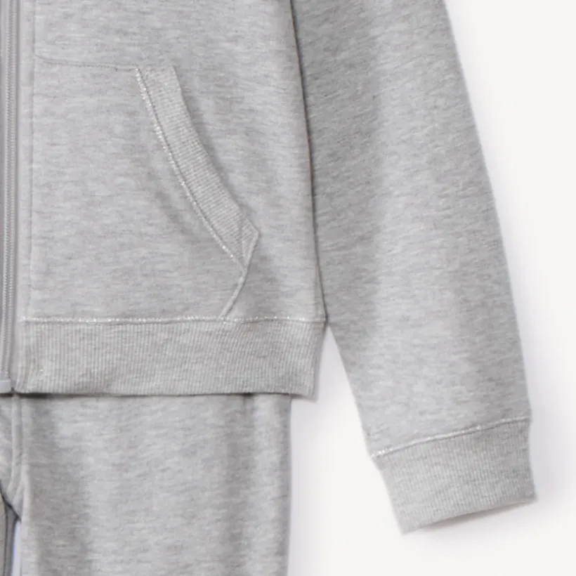 Tweedelig fleece joggingpak meisjes in effen lichtgrijs gemêleerde kleur