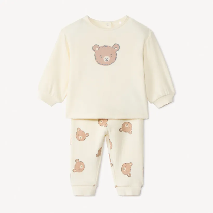 Tweedelig honigraat joggingpak met beerprint voor baby