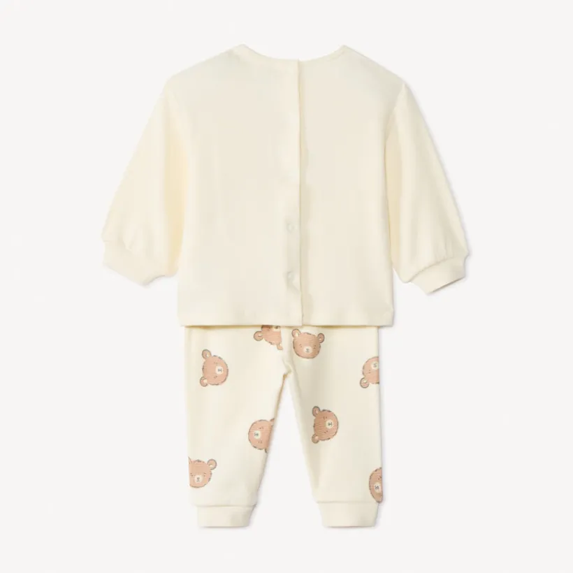 Tweedelig honigraat joggingpak met beerprint voor baby