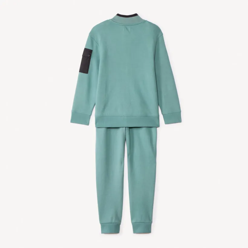 Tweedelig joggingensemble in piqué fleece jongens, effen turquoise kleur