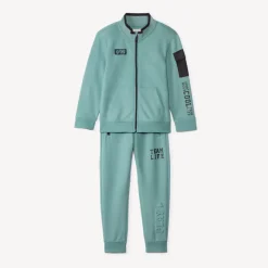 Tweedelig joggingensemble in piqué fleece jongens, effen turquoise kleur