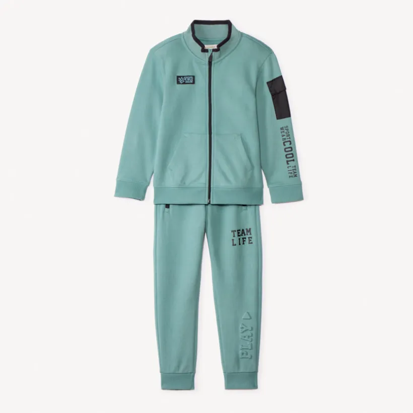 Tweedelig joggingensemble in piqué fleece jongens, effen turquoise kleur