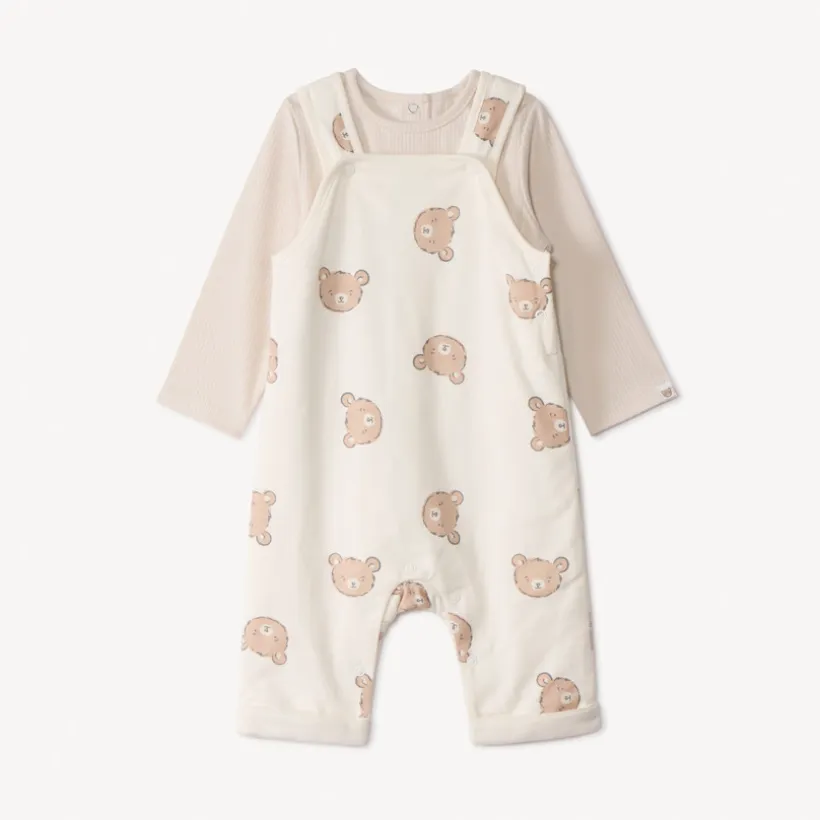 Tweedelig setje met lange mouwen T-shirt en salopet met berenprint voor baby