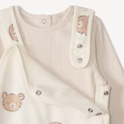 Tweedelig setje met lange mouwen T-shirt en salopet met berenprint voor baby