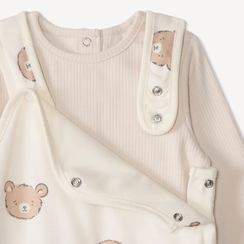 Tweedelig setje met lange mouwen T-shirt en salopet met berenprint voor baby