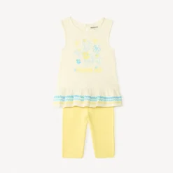 Twee-delig setje t-shirt + korte legging met schelpenprint voor babymeisjes