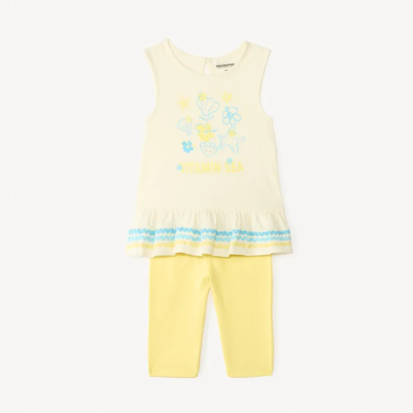 Twee-delig setje t-shirt + korte legging met schelpenprint voor babymeisjes