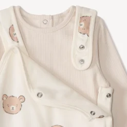 Tweedelig set met geprinte teddybeer jumpsuit voor baby