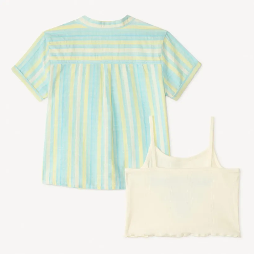 Twee-delig set met korte mouwen overhemd + fancy crop top meisjes