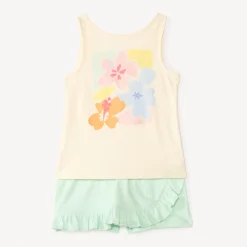 Tweedelig set met mouwloos shirt en bloemetjes shortrok meisjes