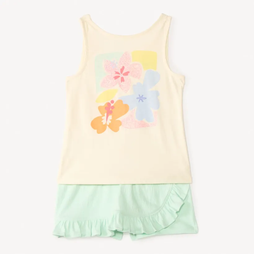 Tweedelig set met mouwloos shirt en bloemetjes shortrok meisjes