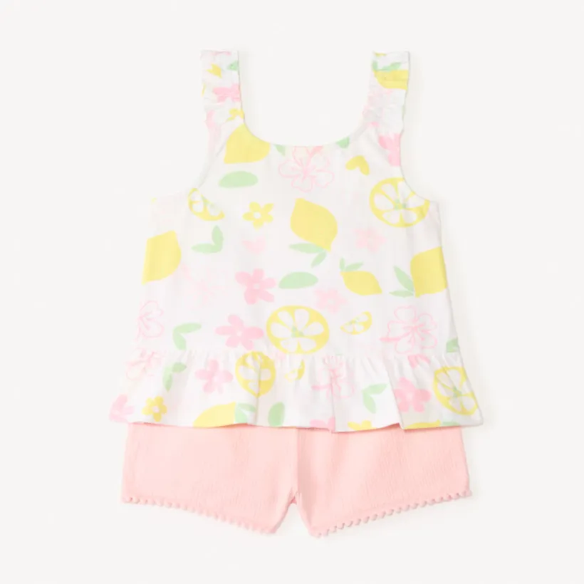 Tweedelig set met mouwloos topje met volants + shorts voor babymeisjes