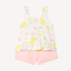 Tweedelig set met mouwloos topje met volants + shorts voor babymeisjes