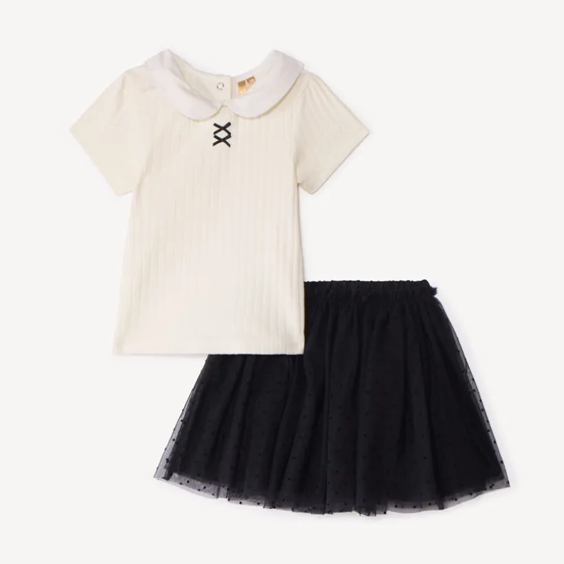 Tweedelig set met tule rok met stipjes voor babymeisjes