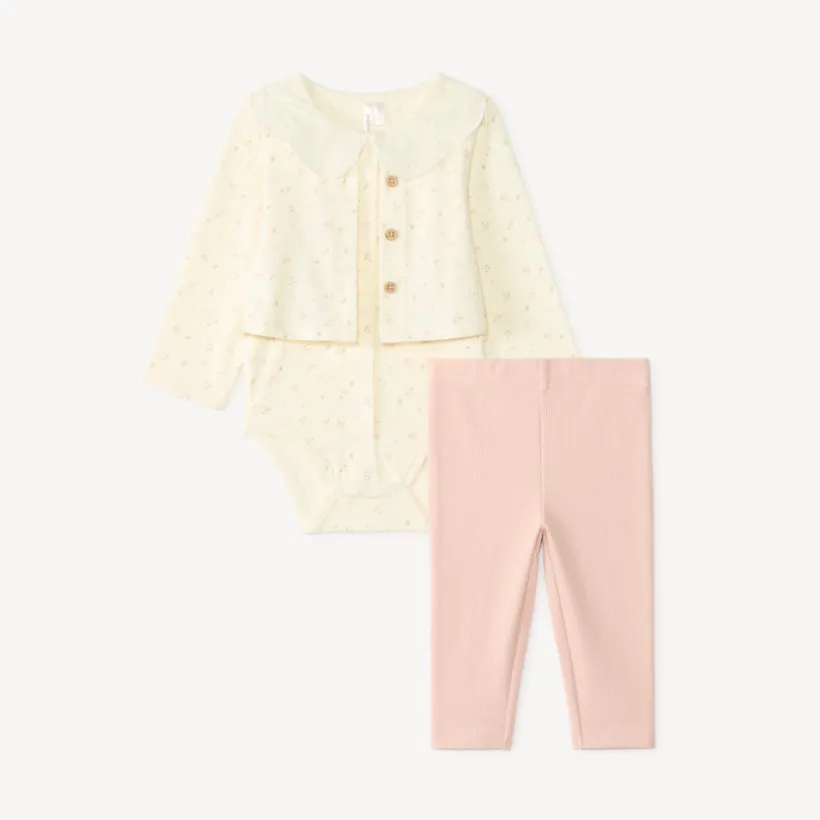 Tweedelig set voor baby meisjes: rompertje met vesteffect en legging.