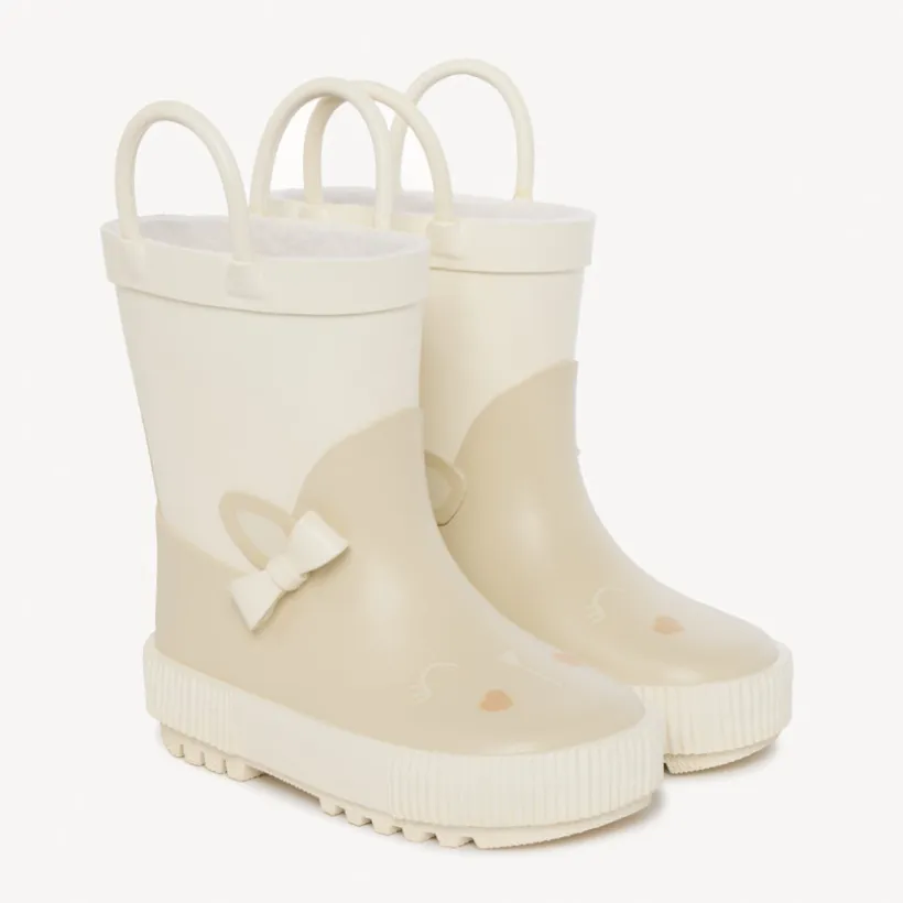Tweekleurige rubberen regenlaarzen met konijnenprint en handgrepen meisjes