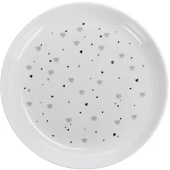Tweekleurig melaminebord met groen hartjespatroon, geschikt voor vaatwasser, vanaf 6 maanden