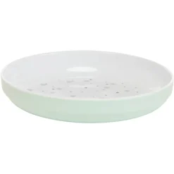 Tweekleurig melaminebord met groen hartjespatroon, geschikt voor vaatwasser, vanaf 6 maanden