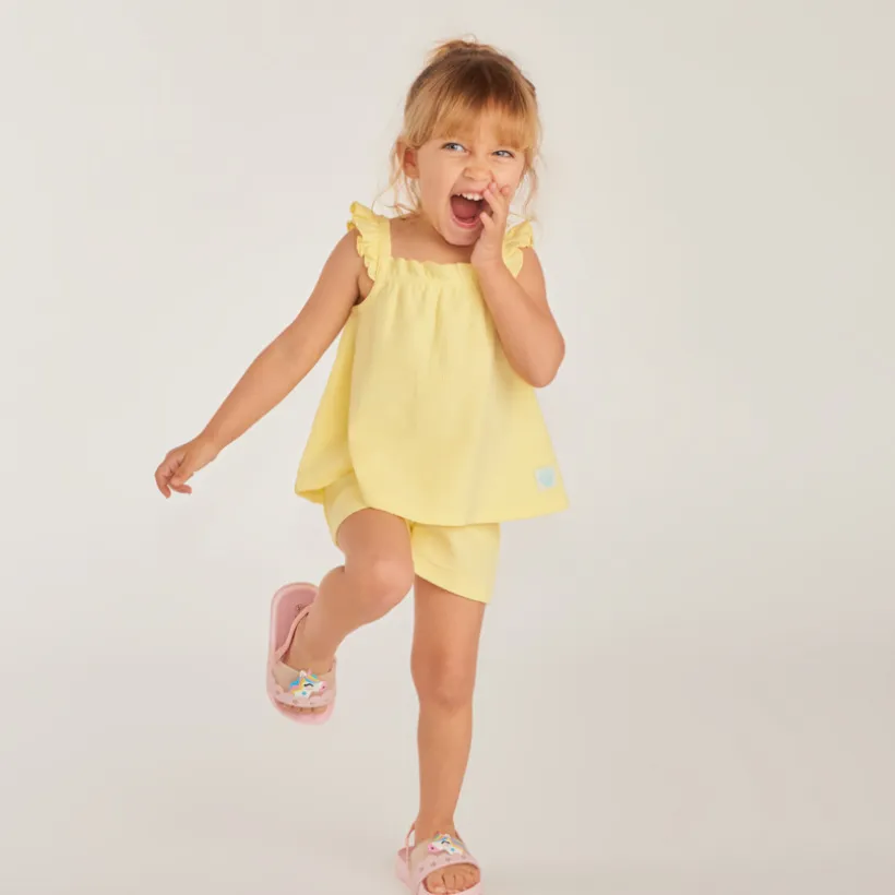 Tweeledig set met tuniek + korte broek van uni fantasie stof voor babymeisjes