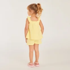 Tweeledig set met tuniek + korte broek van uni fantasie stof voor babymeisjes