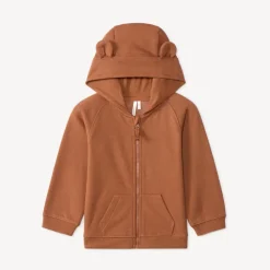 Unicolor hoody gilet met berenoren voor babyjongen