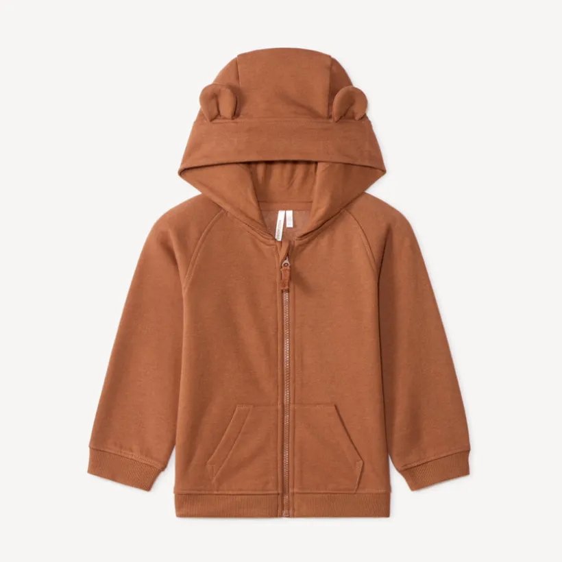 Unicolor hoody gilet met berenoren voor babyjongen