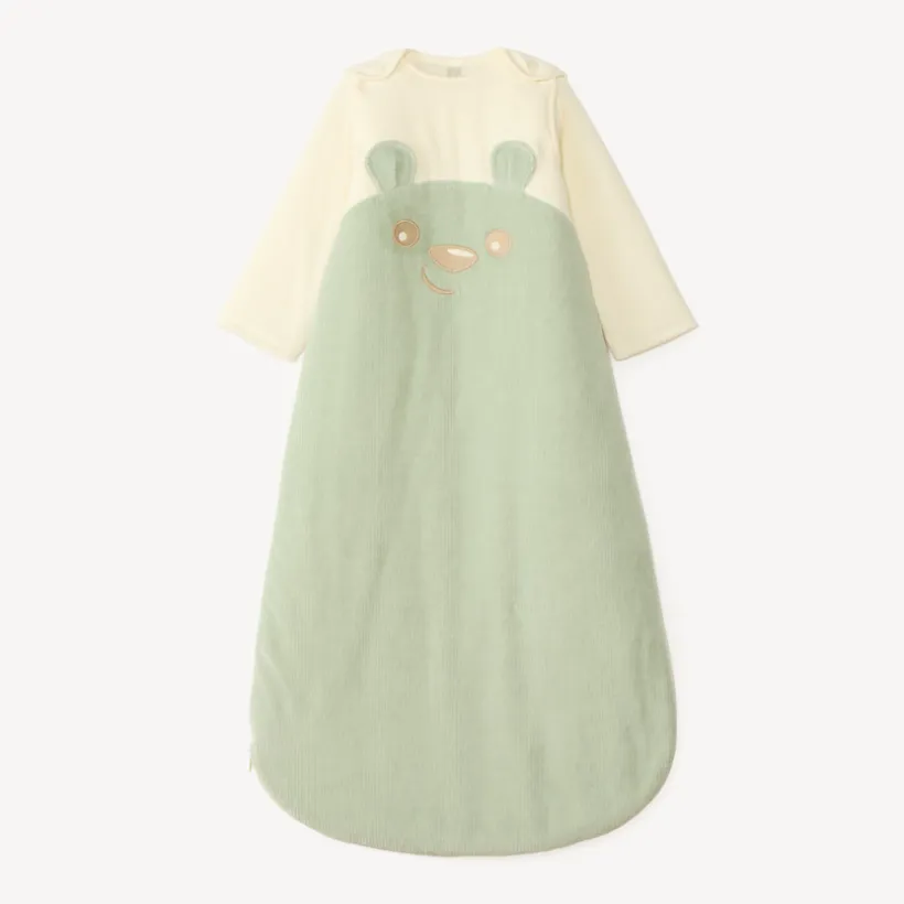 Velours slaapzak met afneembare mouwen, teddybeer borduursel TOG 3 voor babyjongen.