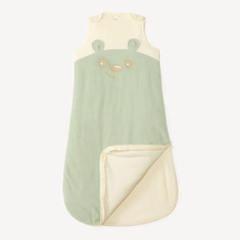 Velours slaapzak met afneembare mouwen, teddybeer borduursel TOG 3 voor babyjongen.