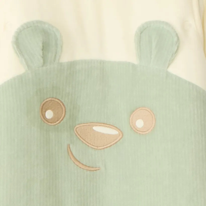 Velours slaapzak met afneembare mouwen, teddybeer borduursel TOG 3 voor babyjongen.