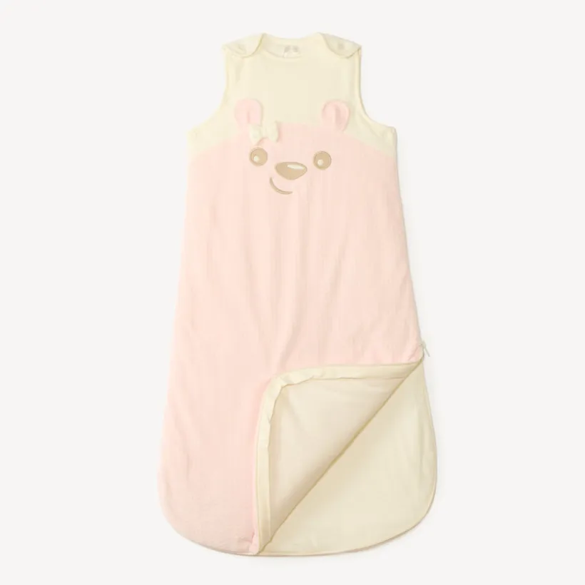 Velours slaapzak met afneembare mouwen, borduursel met teddybeer, TOG 3 voor meisjesbaby.