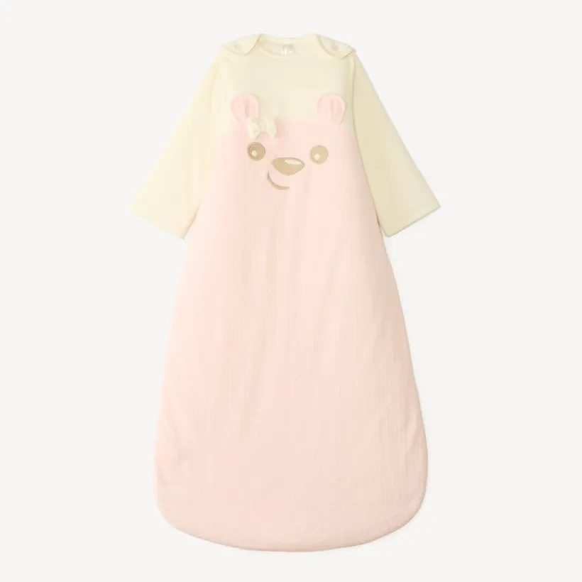 Velours slaapzak met afneembare mouwen, borduursel met teddybeer, TOG 3 voor meisjesbaby.