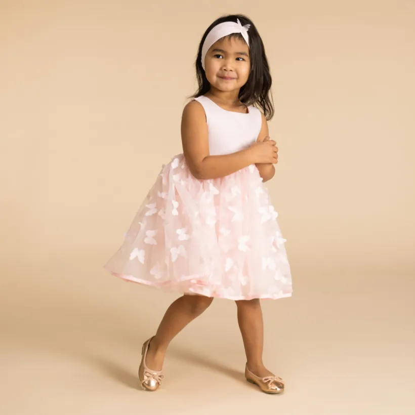 Vestido sin mangas con mariposas en relieve para niña bebé