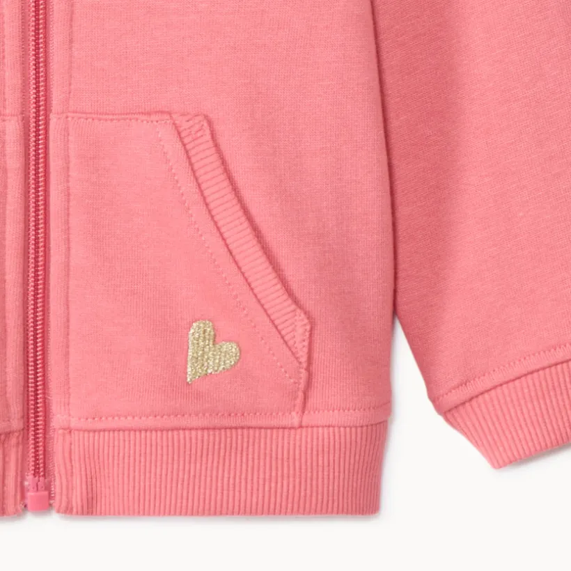 Vest in fleece effen met geborduurd lurex hart meisjes