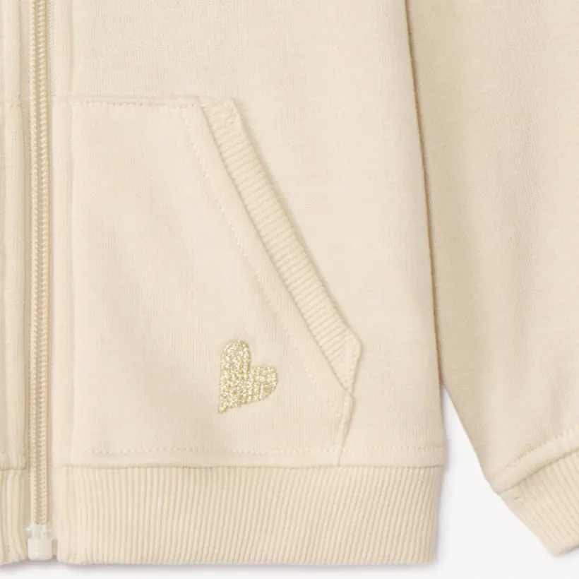 Vest in fleece effen met geborduurd lurex hart meisjes