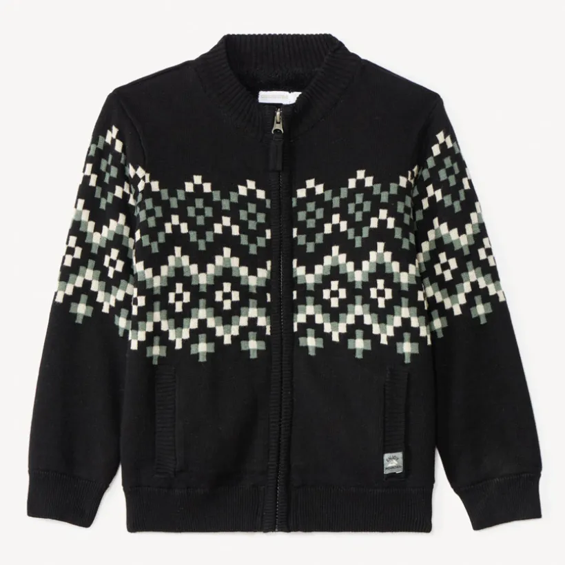 Vest in gebreide stof met sherpa voering en Azteekse jacquardmotieven jongens