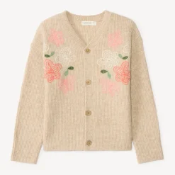 Vest in geribd gebreid met bloemen meisjes