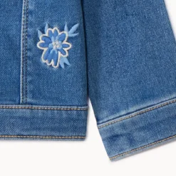 Vest met jeanslook en geborduurde bloemen op de rug voor babymeisje