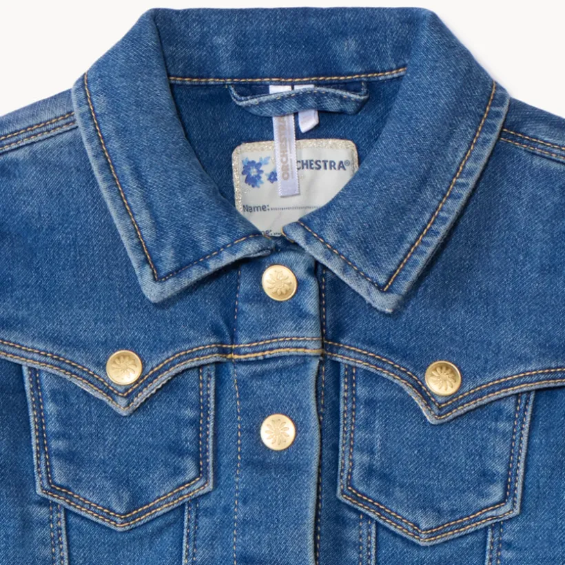 Vest met jeanslook en geborduurde bloemen op de rug voor babymeisje