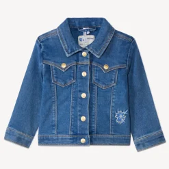 Vest met jeanslook en geborduurde bloemen op de rug voor babymeisje
