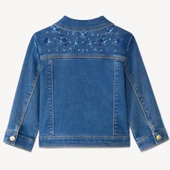 Vest met jeanslook en geborduurde bloemen op de rug voor babymeisje
