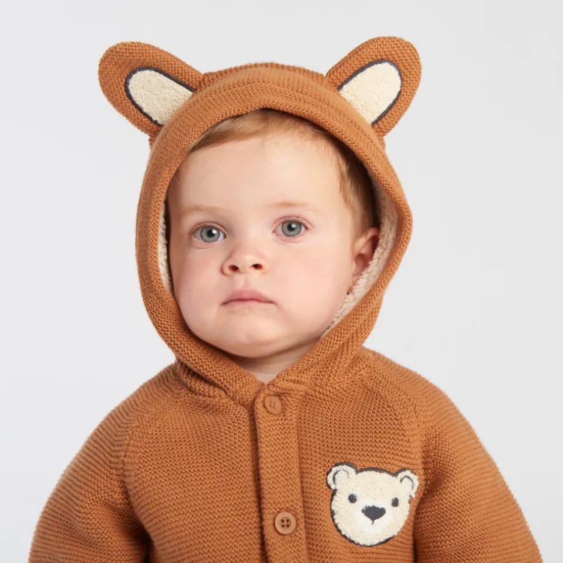 Vest met kap, sherpa gevoerd, met speelse oren voor babyjongens