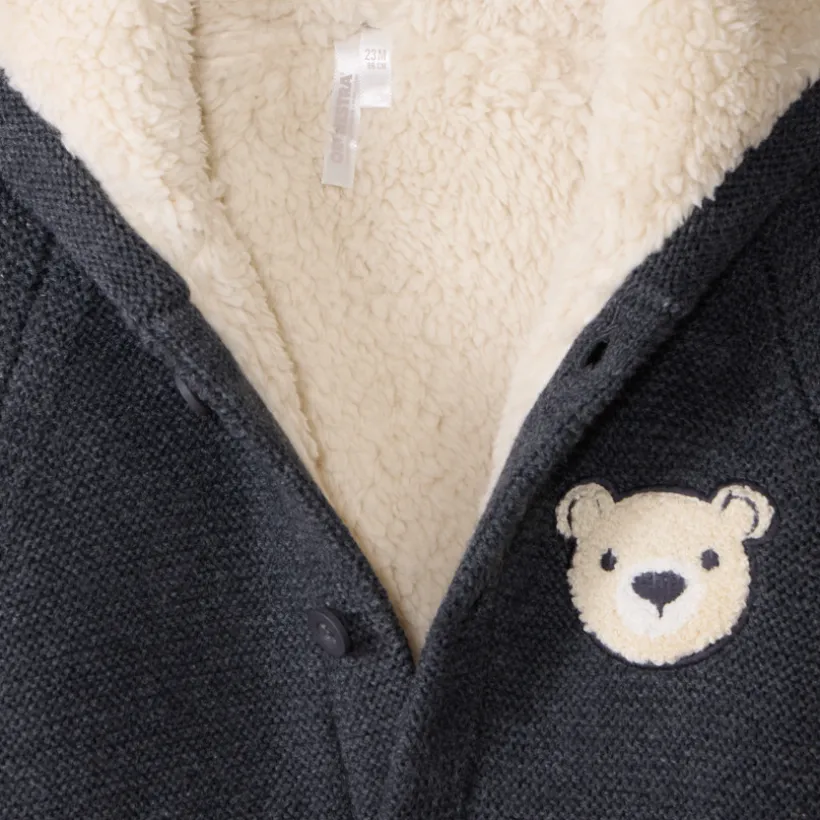 Vest met kap, sherpa gevoerd, met speelse oren voor babyjongens