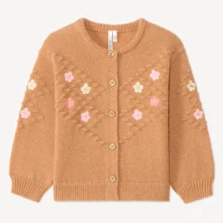 Vest met lange mouwen in gebreid, met geborduurde bloemen voor babymeisje