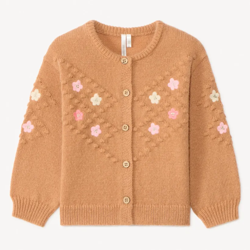 Vest met lange mouwen in gebreid, met geborduurde bloemen voor babymeisje