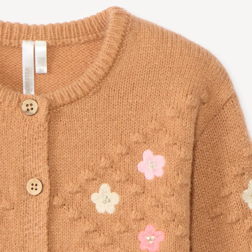 Vest met lange mouwen in gebreid, met geborduurde bloemen voor babymeisje