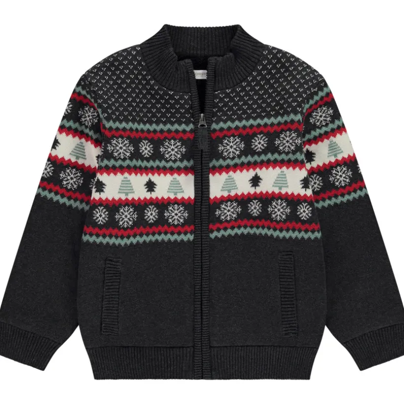 Vest met rits in jacquard gebreid in kerststijl voor jongen