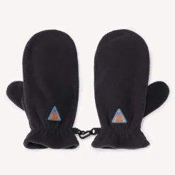 wanten in microfleece effen jongens donkergrijs met rubber badge