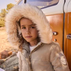 Waterafstotende parka met kap en afneembare nepbont meisjes